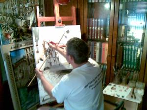 Pintando óleo de Lekeitio "AMUAK PRESTATZEN". Oleo 65 x 92 cm. Agosto 2009